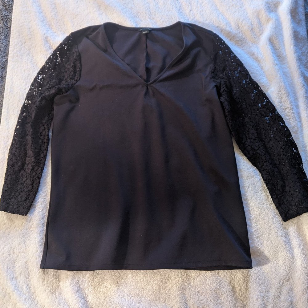 Ann Taylor Lace Sleeve Knit Top | Romantic Office Blouse Size Small